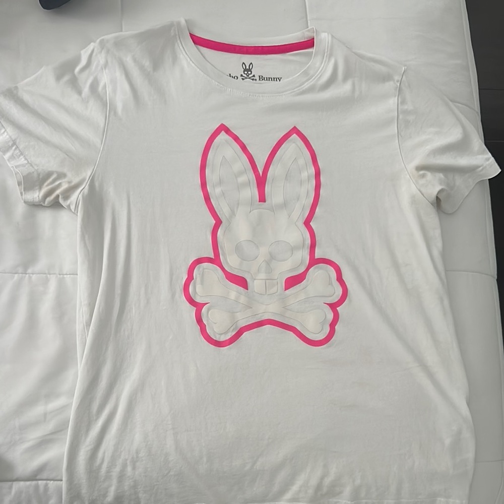 Psycho Bunny White and Pink Short Sleeve Tee